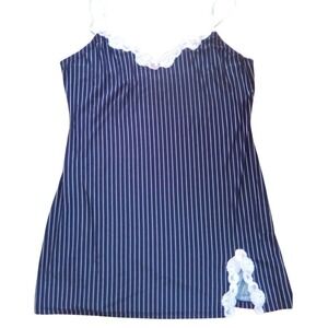 Vintage California Dynasty Black Pinstripe Lace‎ Trimmed Mini Cami Nighty
